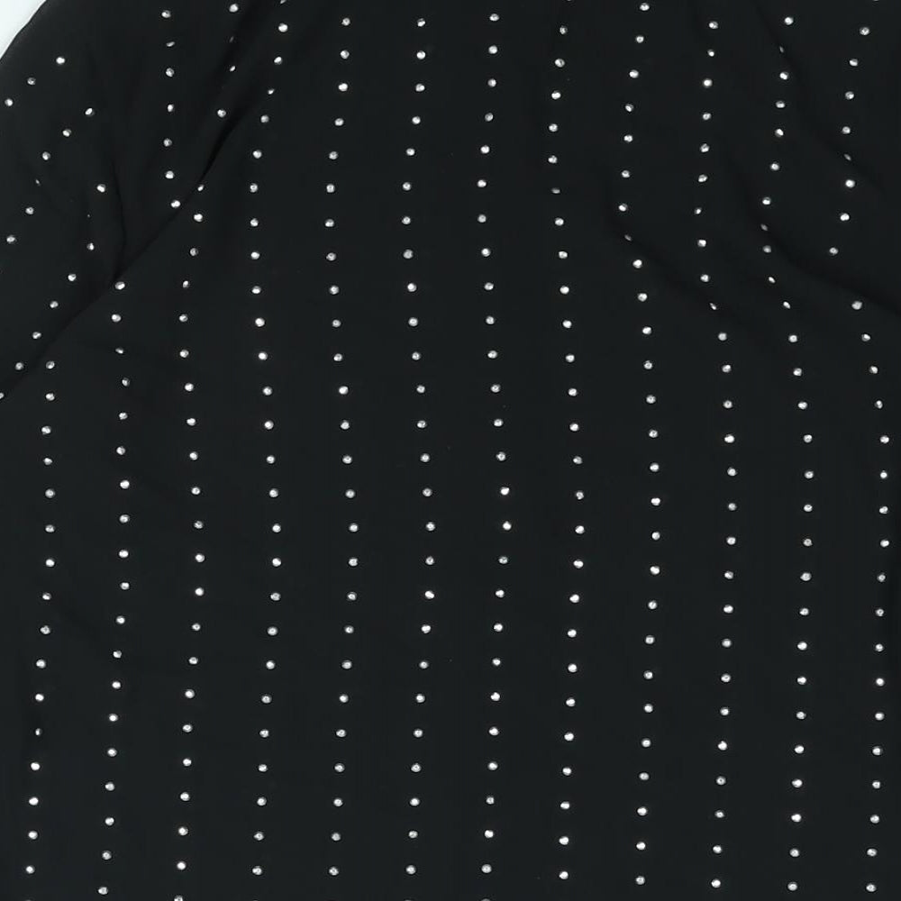 Marks & Spencer Womens Black Polyester Basic Button-Up Size 6 Collared - Studded