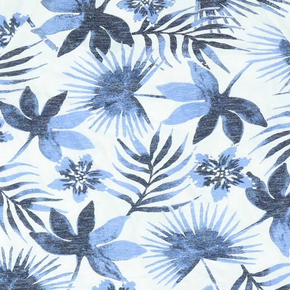 Marks & Spencer Womens Blue Floral Polyester Basic Blouse Size 10 V-Neck
