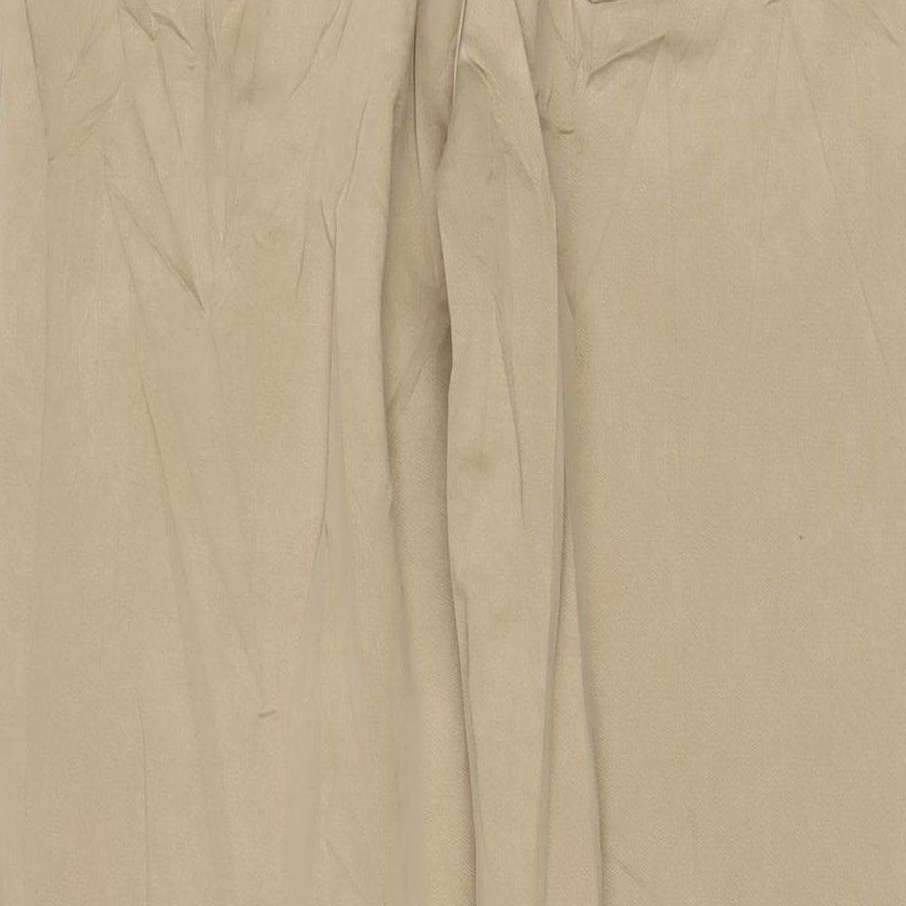 Marks & Spencer Womens Beige Cotton Trousers Size 12 L28 in Regular Zip