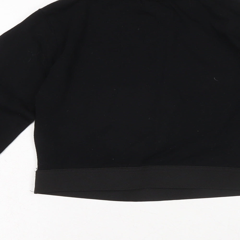 Select Womens Black Herringbone Cotton Cropped T-Shirt Size 10 Cowl Neck