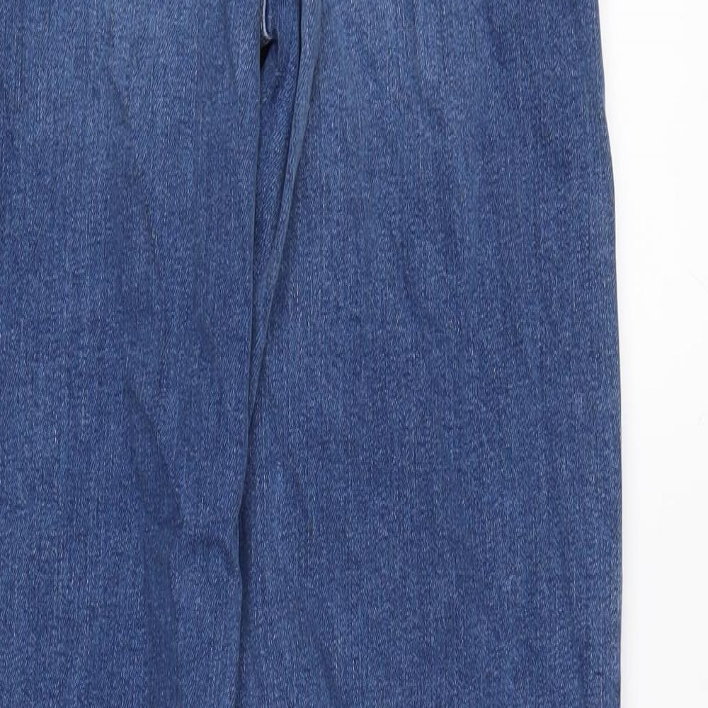 Marks & Spencer Womens Blue Cotton Blend Straight Jeans Size 8 L32.5 in Slim Zip - Raw Hem