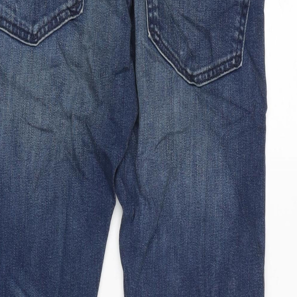 Marks & Spencer Mens Blue Cotton Blend Straight Jeans Size 2XS L29 in Regular Zip