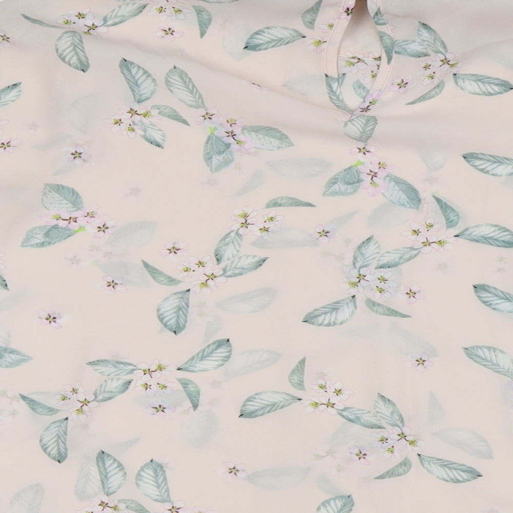 Marks & Spencer Womens Pink Floral Polyester Basic Button-Up Size 16 Mock Neck