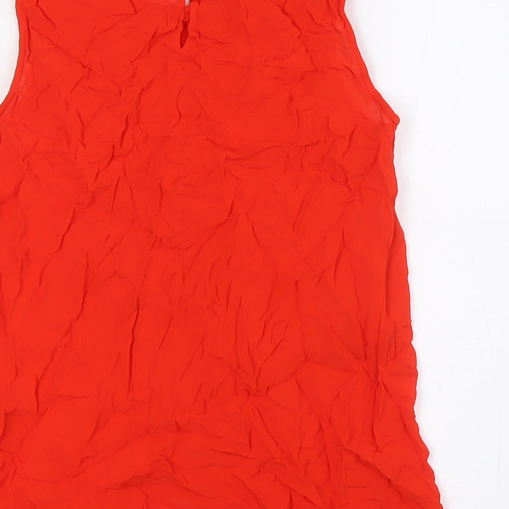 Zara Womens Red Viscose Basic Button-Up Size S Round Neck - Wrap Effect