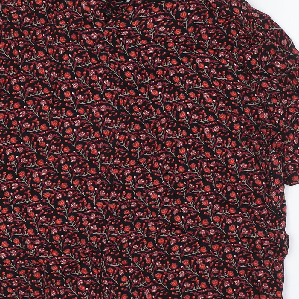 Topshop Womens Black Floral Viscose Basic Button-Up Size 8 Collared