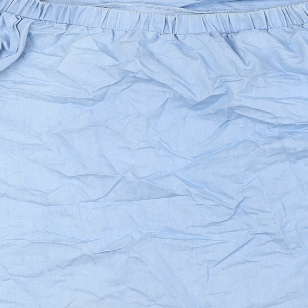 Stella Womens Blue Cotton Basic Button-Up Size 10 Off the Shoulder - Embroidery