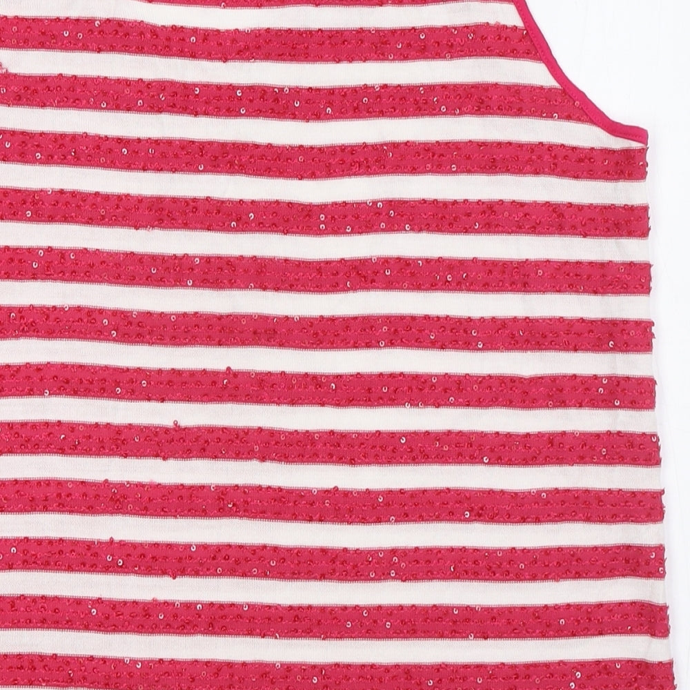 NEXT Womens Pink Striped Polyester Basic Button-Up Size 18 Round Neck - Sequins