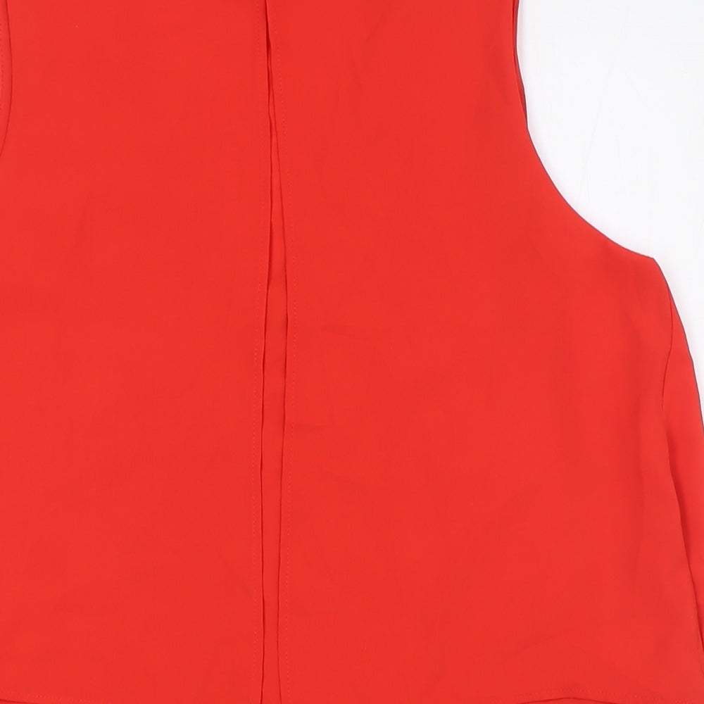 Mango Womens Orange Polyester Basic Button-Up Size S V-Neck - Layered