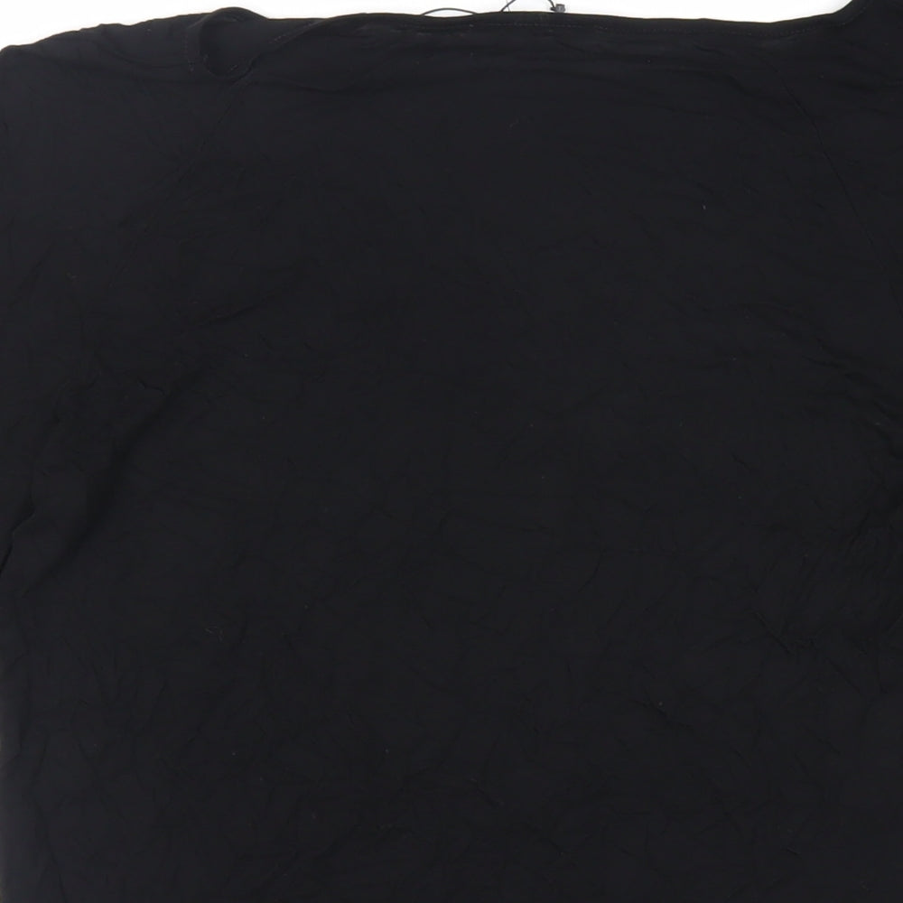 Sisley Womens Black Viscose Basic T-Shirt Size S Boat Neck - Shoulder Detail