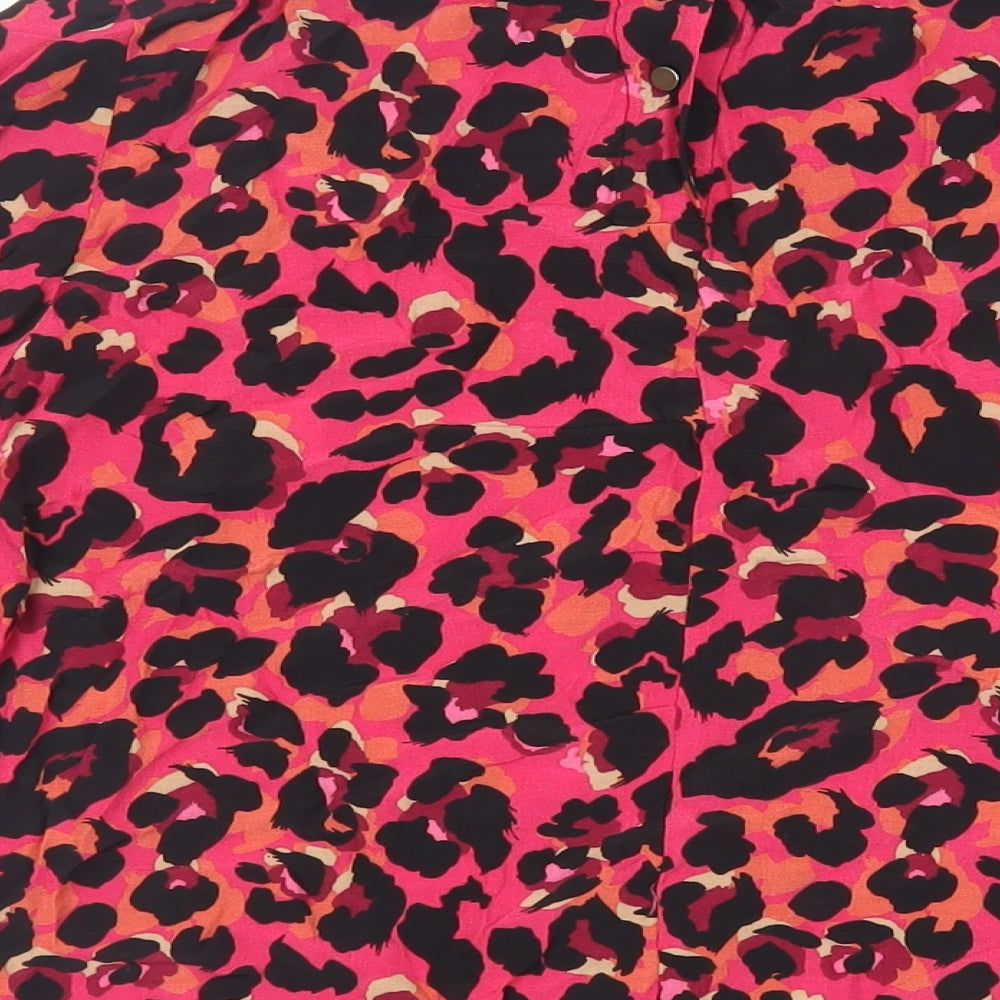 NEXT Womens Pink Animal Print Viscose Basic Blouse Size 10 Crew Neck