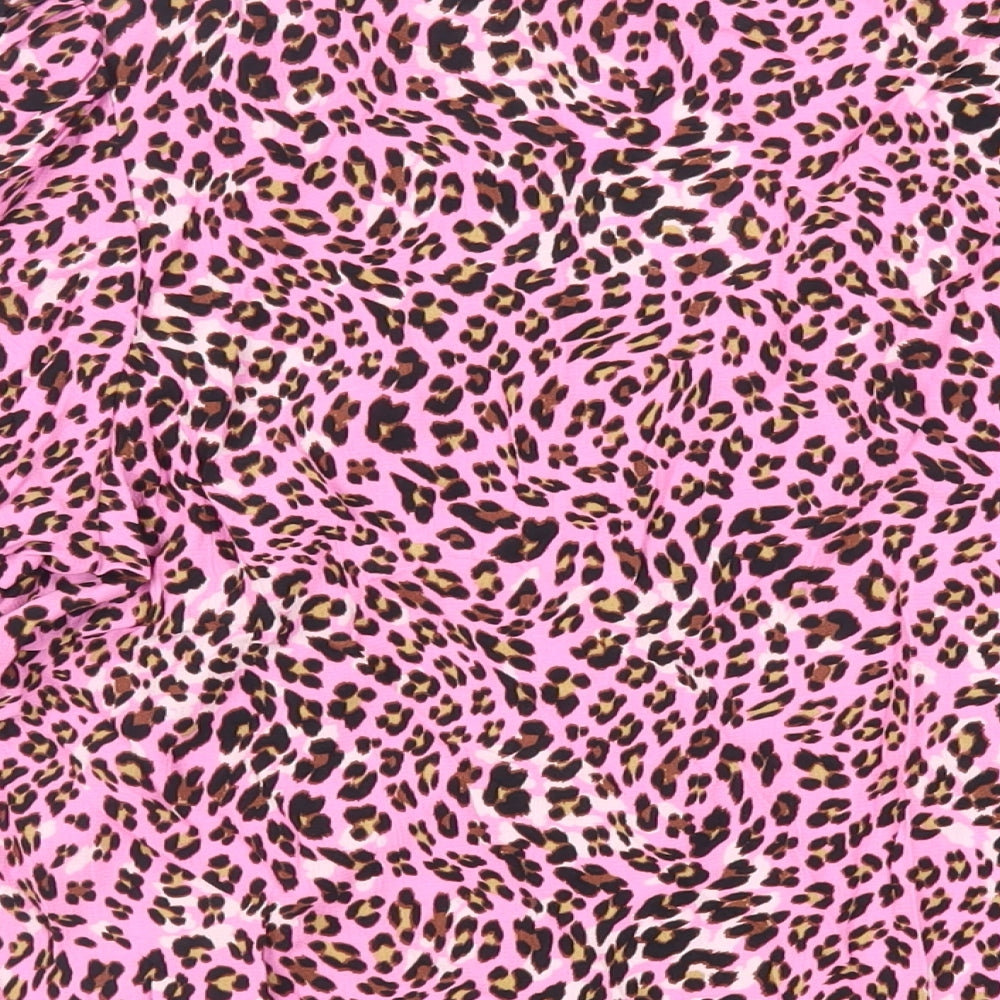 Marks & Spencer Womens Pink Animal Print Viscose Basic Button-Up Size 12 V-Neck