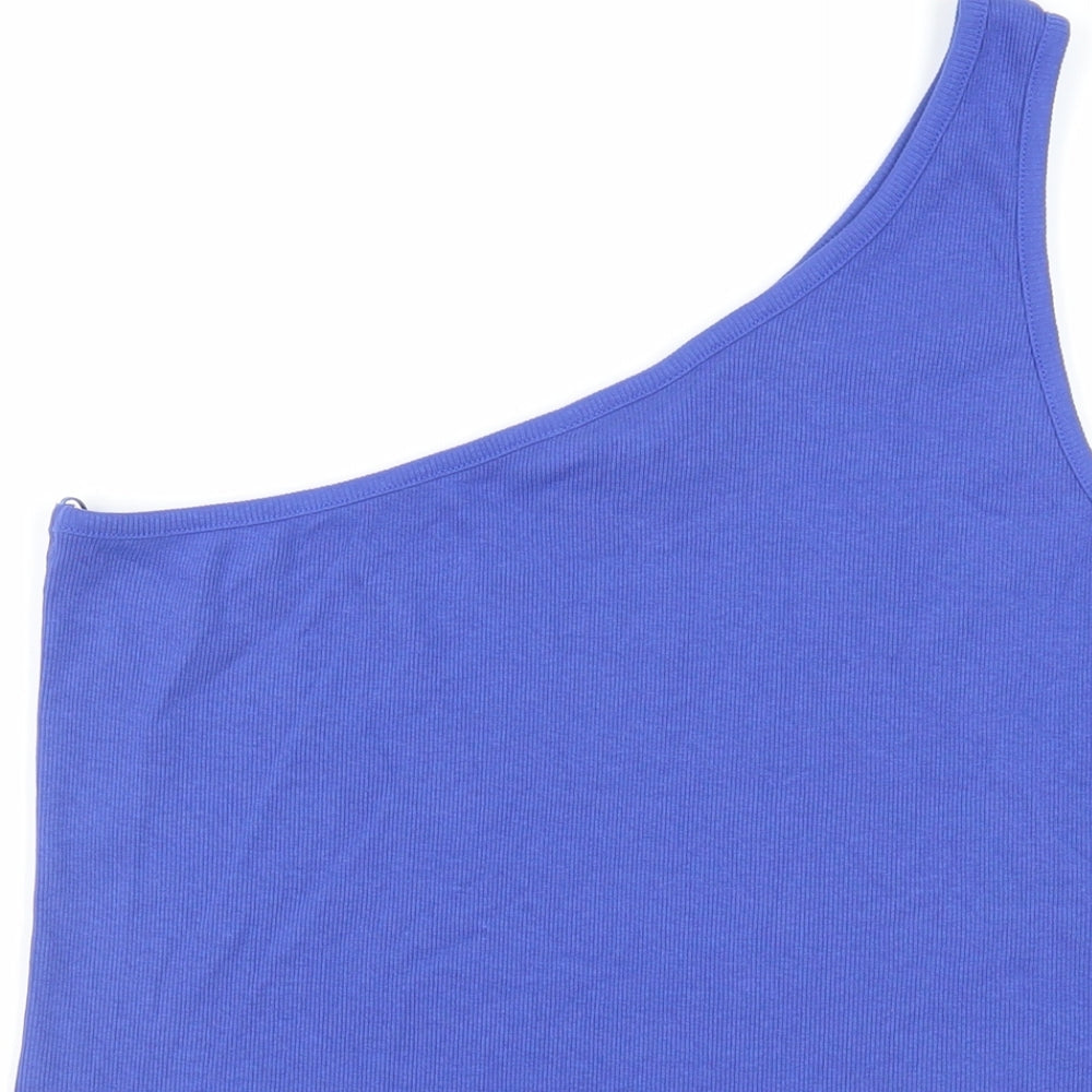Marks & Spencer Womens Blue Cotton Basic Tank Size 20 One Shoulder - Ribbed