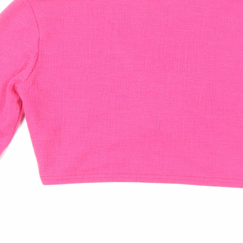 PRETTYLITTLETHING Womens Pink Polyester Cropped Blouse Size 8 V-Neck