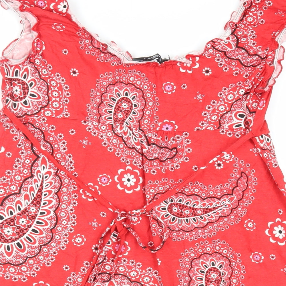 New Look Womens Red Paisley Viscose Mini Size 14 Sweetheart Pullover