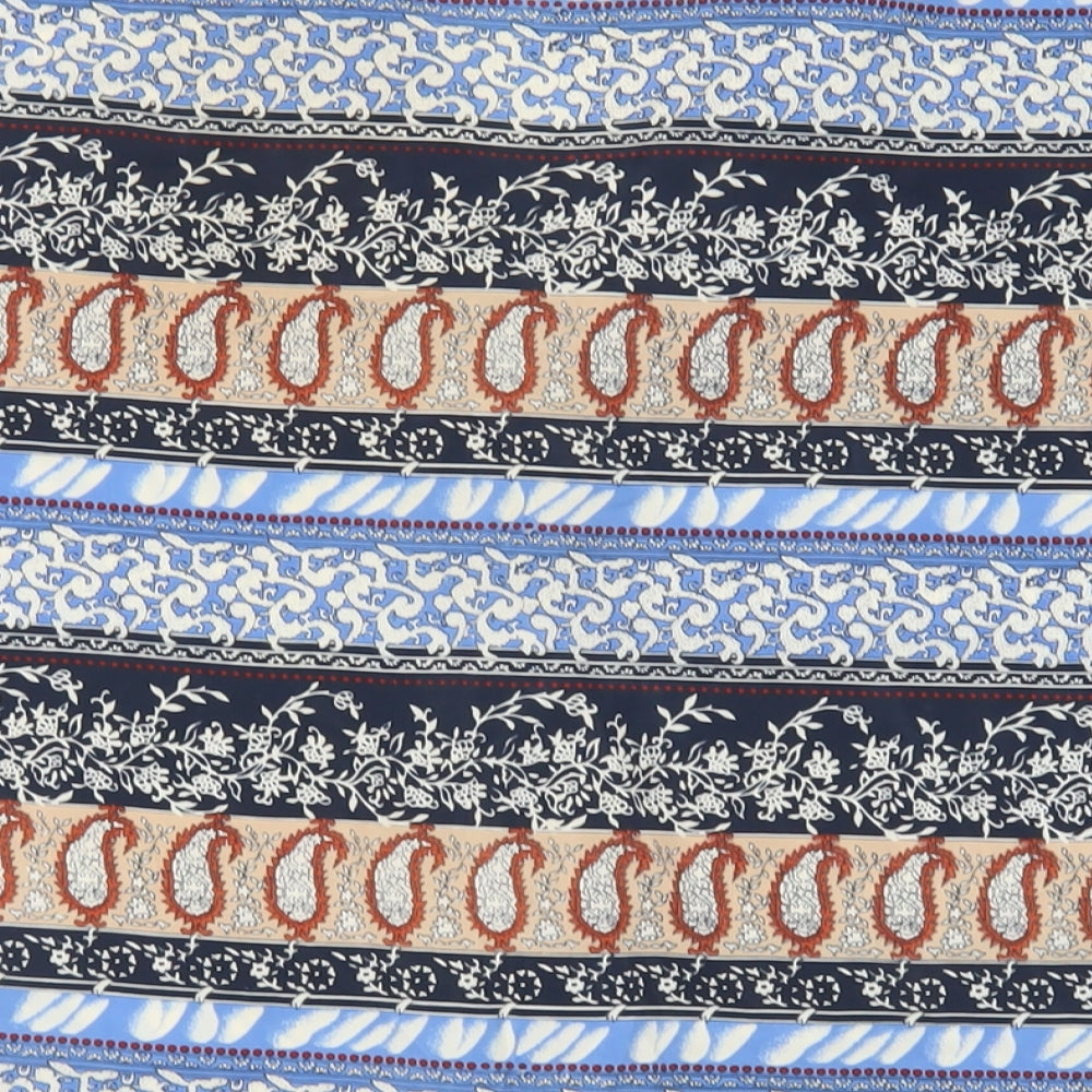 Design Essentials Womens Blue Paisley Polyester Basic Button-Up Size 14 Collared