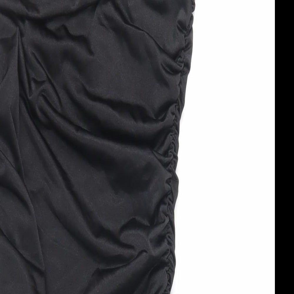 Missguided Womens Black Polyester Bodycon Size 10 Off the Shoulder Pullover - Ruched Strapless