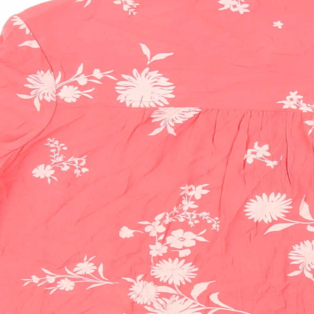 Marks & Spencer Womens Pink Floral Viscose Basic Button-Up Size 10 Collared