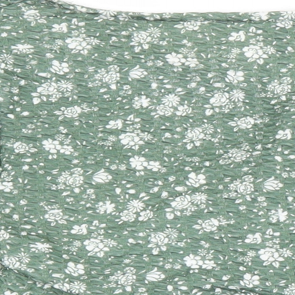 ASOS Womens Green Floral Polyester Cropped Blouse Size 12 Scoop Neck