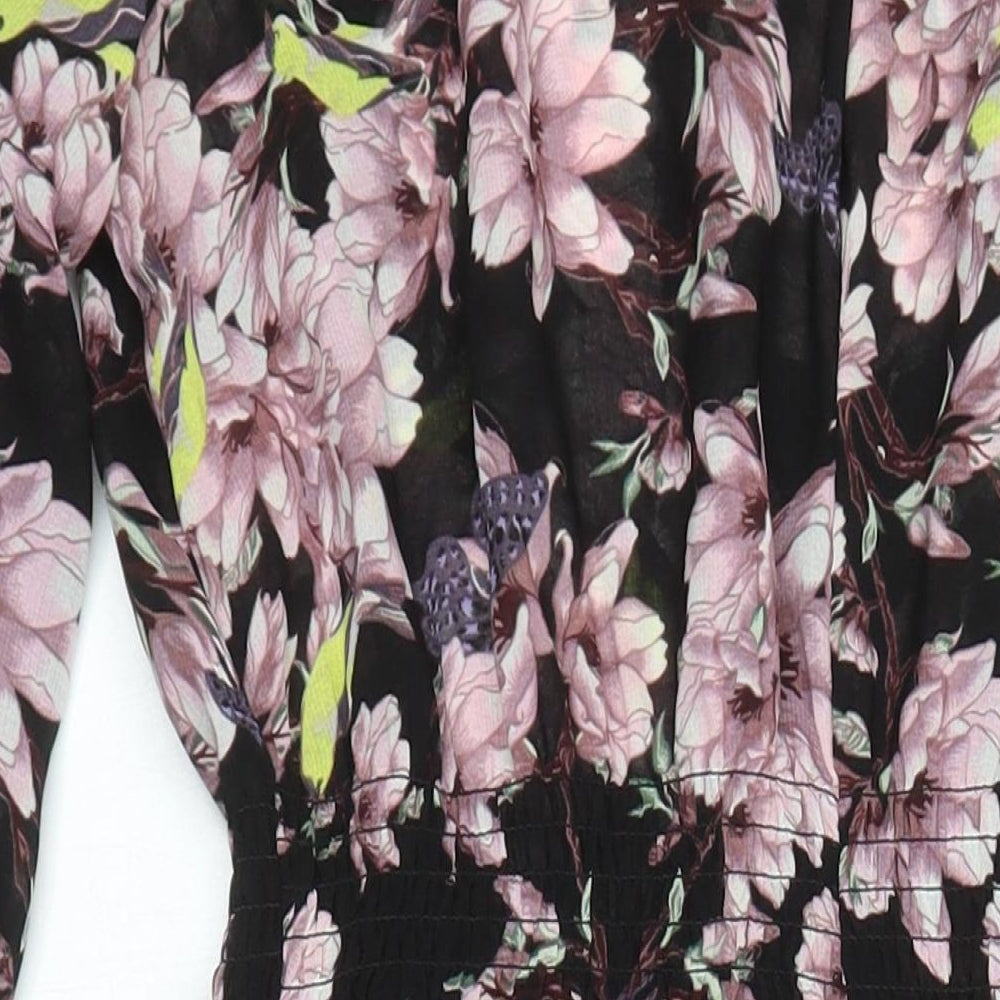 H&M Womens Multicoloured Floral Polyester A-Line Size 6 Round Neck