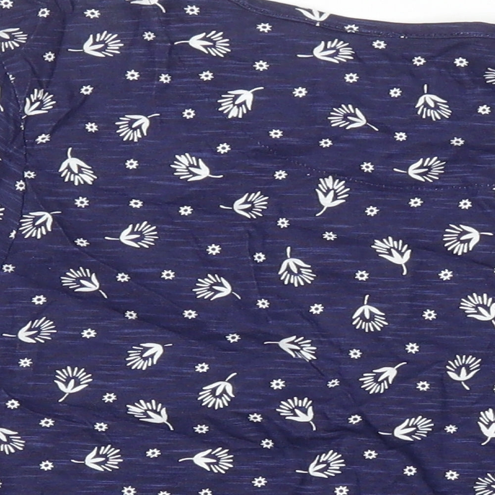 Marks & Spencer Womens Blue Geometric 100% Cotton Tunic Blouse Size 8 Boat Neck