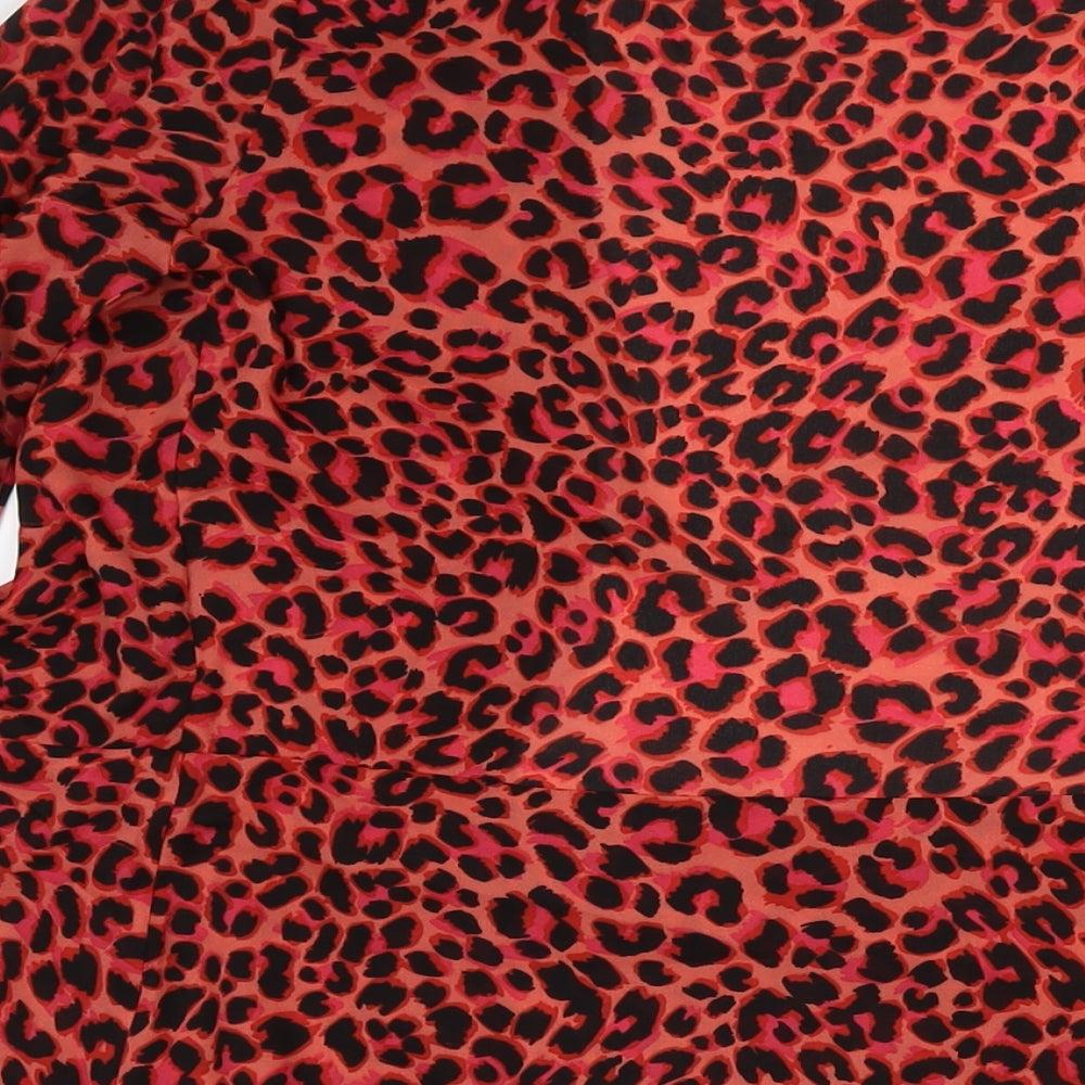 Dancing Leopard Womens Red Floral Polyester Kimono T-Shirt Size 12 V-Neck
