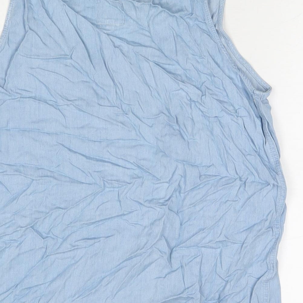 Selected Womens Blue Viscose Basic Tank Size 12 Round Neck
