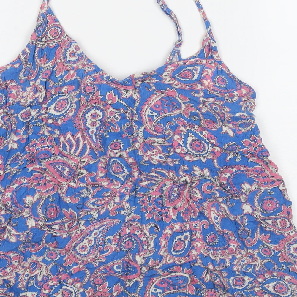 Monsoon Womens Blue Paisley Viscose Basic T-Shirt Size S Round Neck