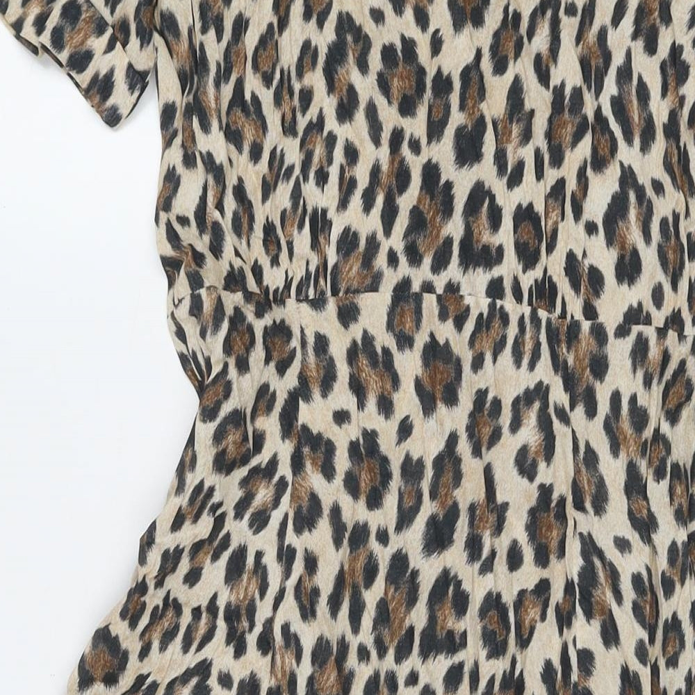 Mango Womens Beige Animal Print Viscose Maxi Size S Collared Button