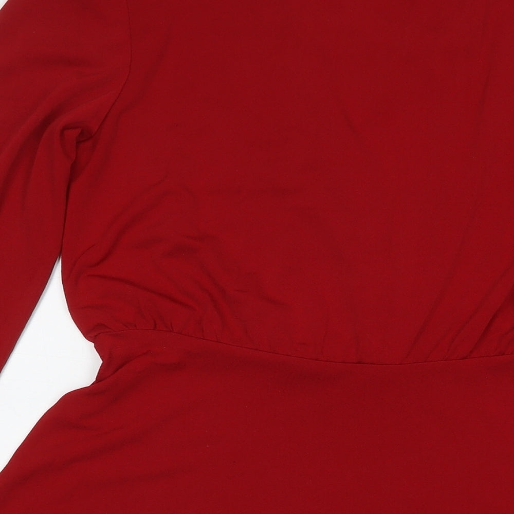 H&M Womens Red Polyester Fit & Flare Size M V-Neck Pullover