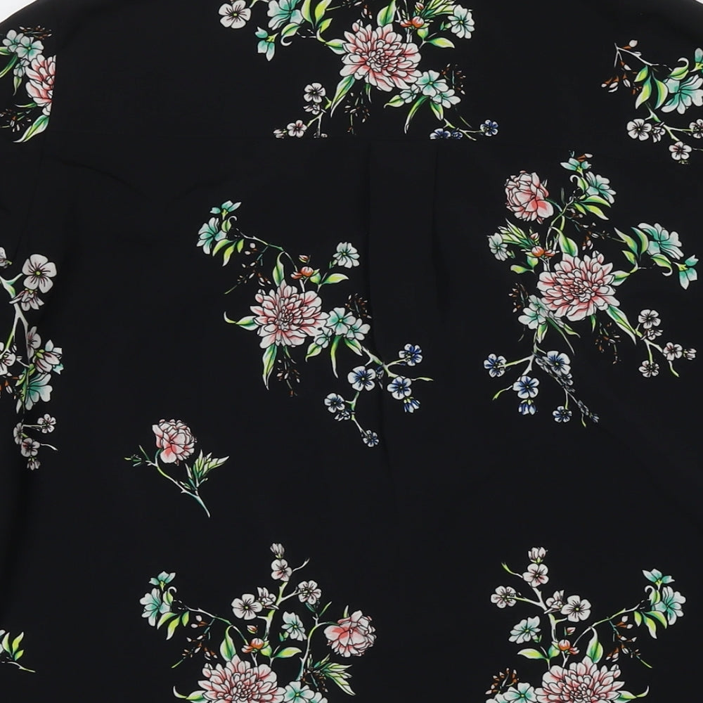 H&M Womens Black Floral Polyester Basic Button-Up Size 8 Collared
