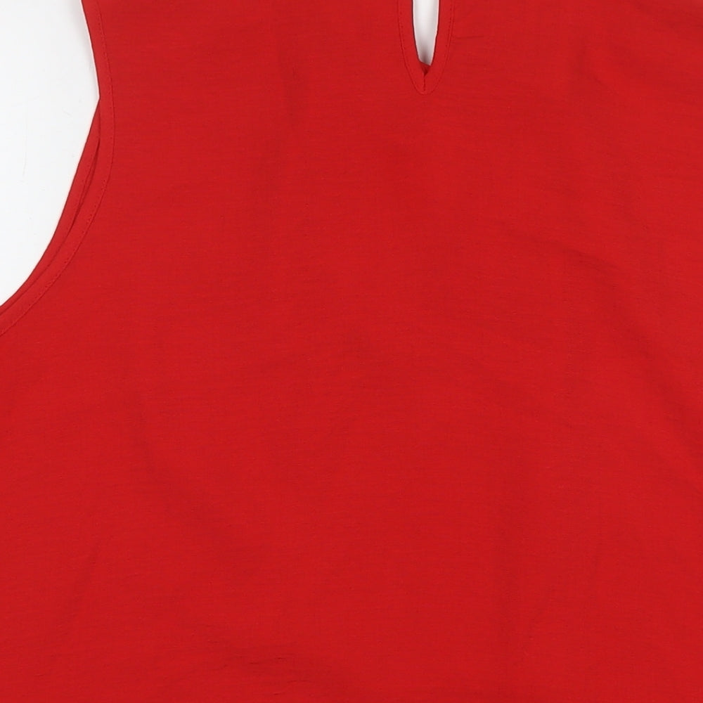 Dorothy Perkins Womens Red Polyester Basic Tank Size 14 Round Neck - Pearl Detail