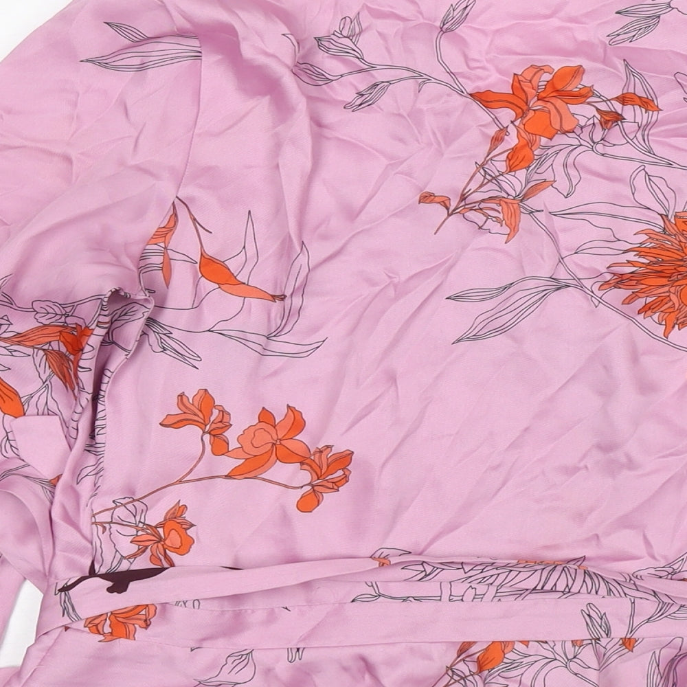 Topshop Womens Pink Floral Polyester Wrap Blouse Size 8 V-Neck