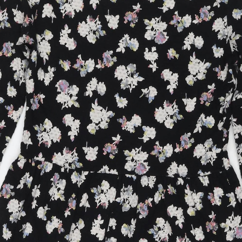 NEXT Womens Black Floral Cotton Fit & Flare Size 10 Round Neck Pullover