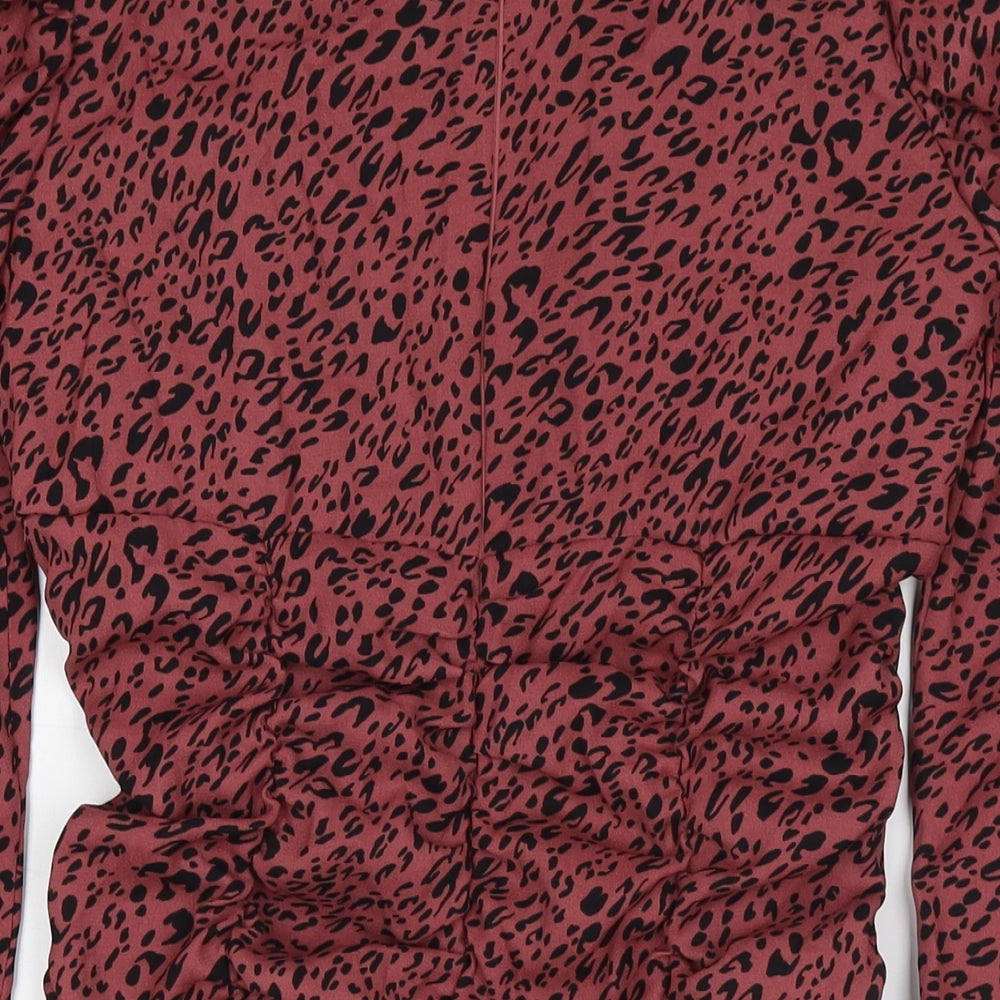 Zara Womens Red Animal Print Cotton A-Line Size L Square Neck Pullover