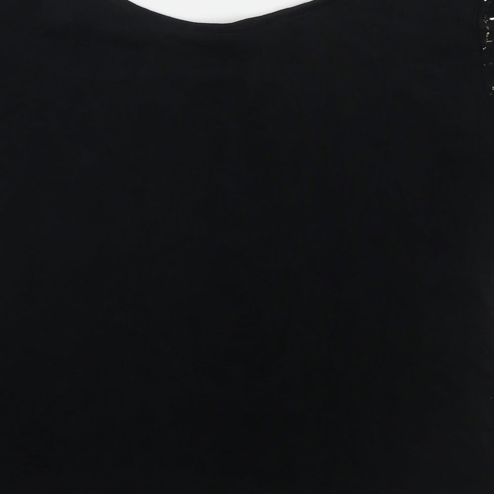 BRLC Womens Black Geometric Acetate Basic Blouse Size 12 Round Neck