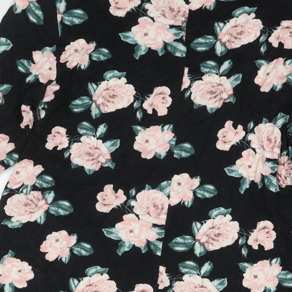 Marks & Spencer Womens Black Floral Viscose Fit & Flare Size 14 Round Neck Pullover