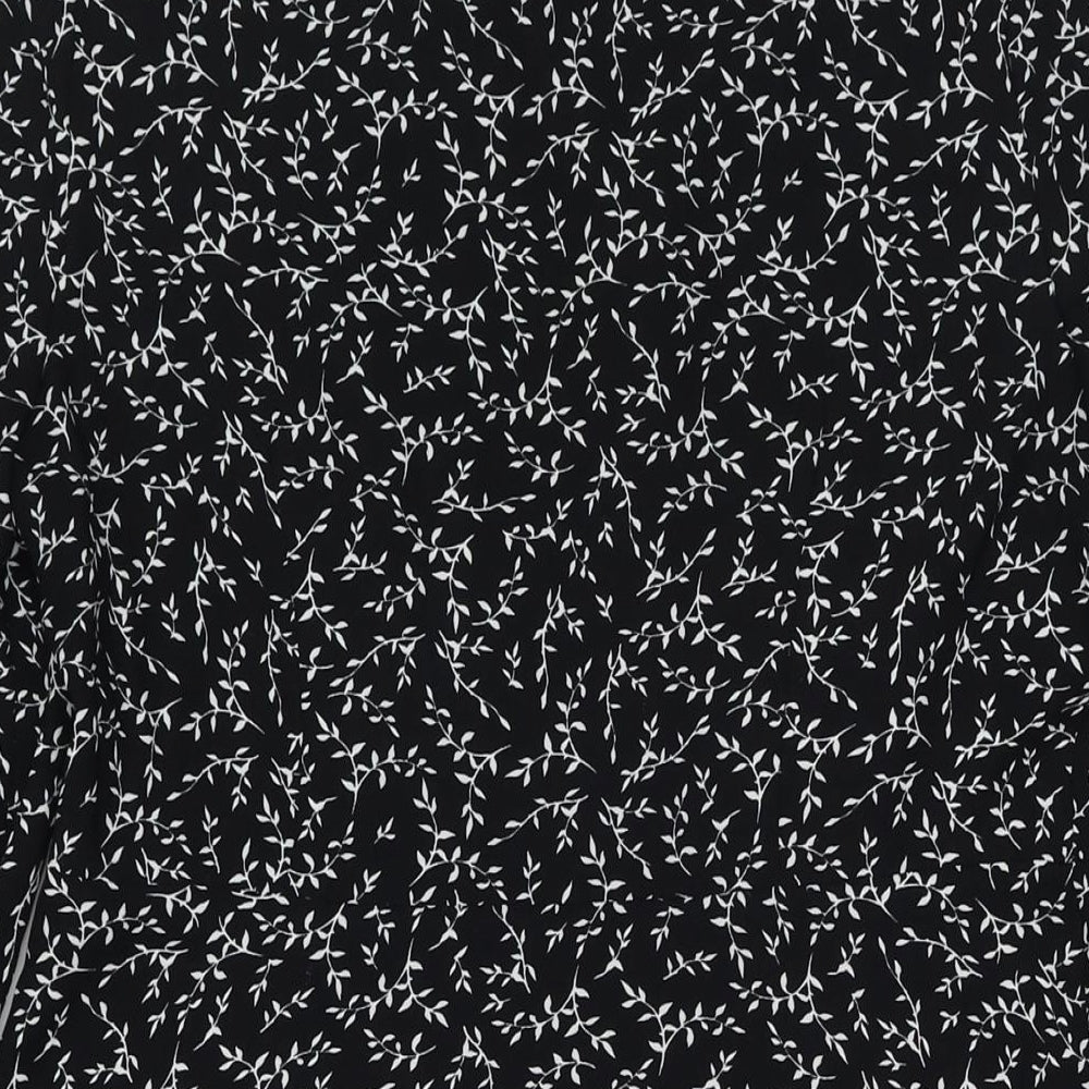 Marks & Spencer Womens Black Floral Polyester Fit & Flare Size 12 Collared Button