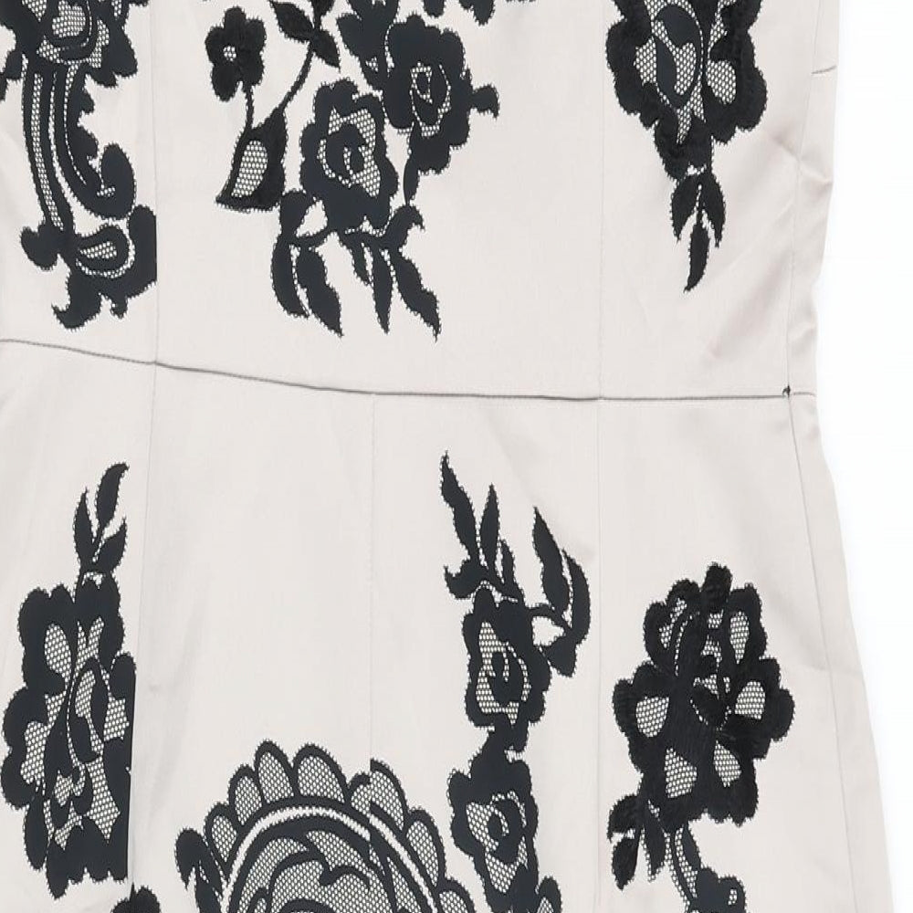 Coast Womens Beige Floral Polyester Bodycon Size 12 Boat Neck Zip