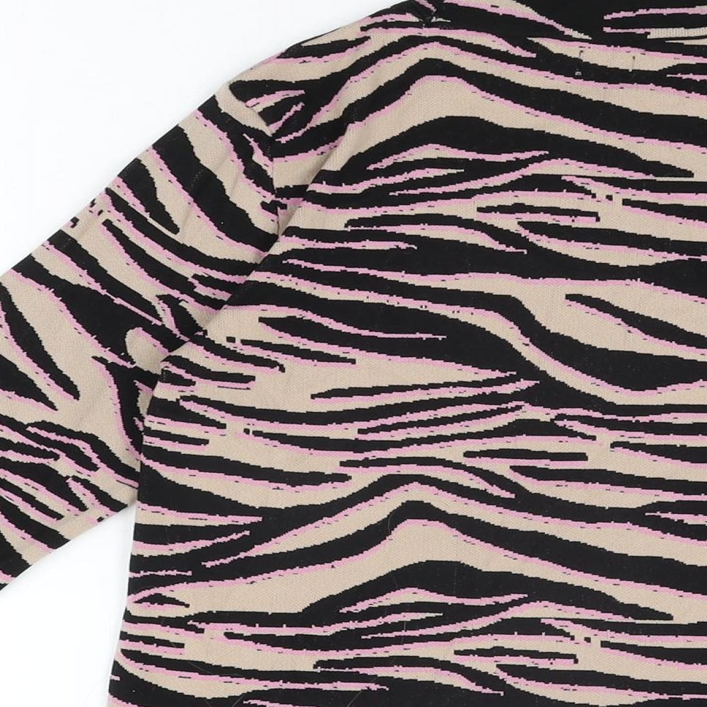 River Island Womens Beige Animal Print Polyamide Basic T-Shirt Size 10 High Neck