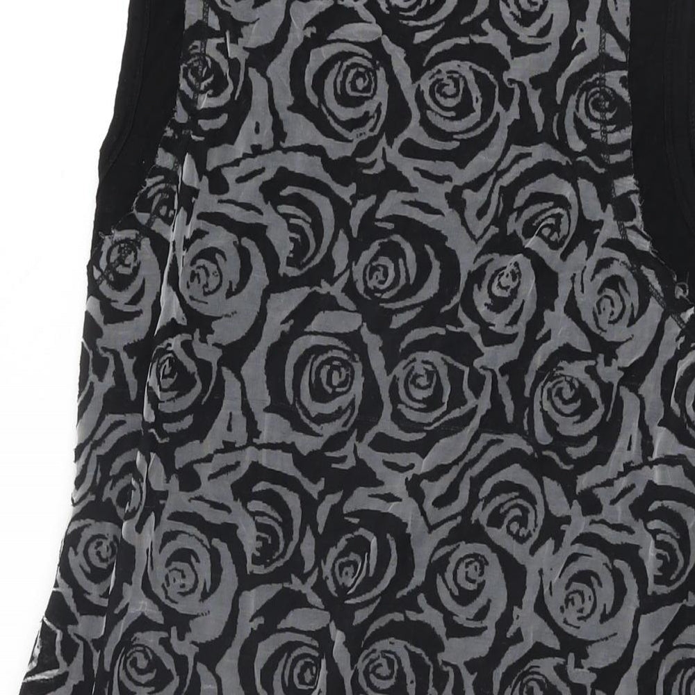 Stella Womens Black Floral Viscose Shift Size 10 Round Neck Pullover