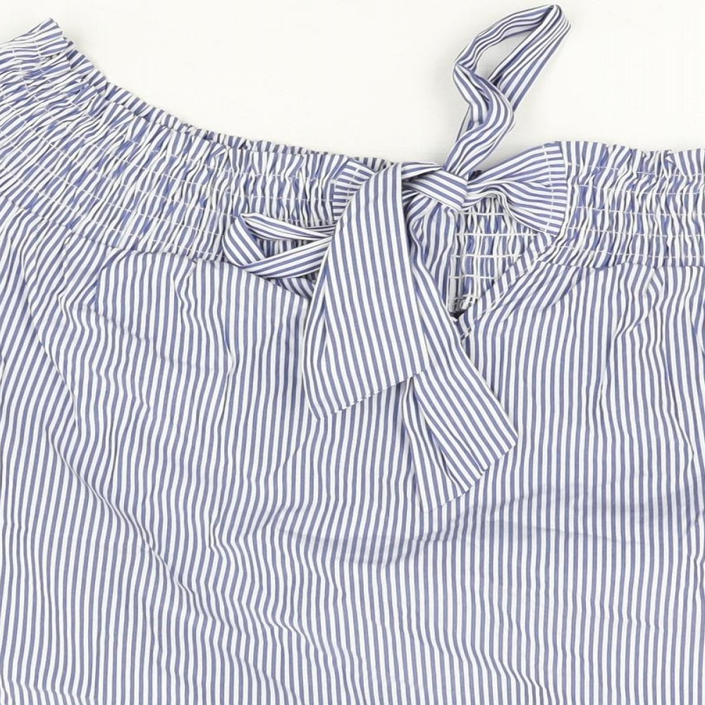 Dorothy Perkins Womens Blue Striped Polyester Basic T-Shirt Size 14 Off the Shoulder