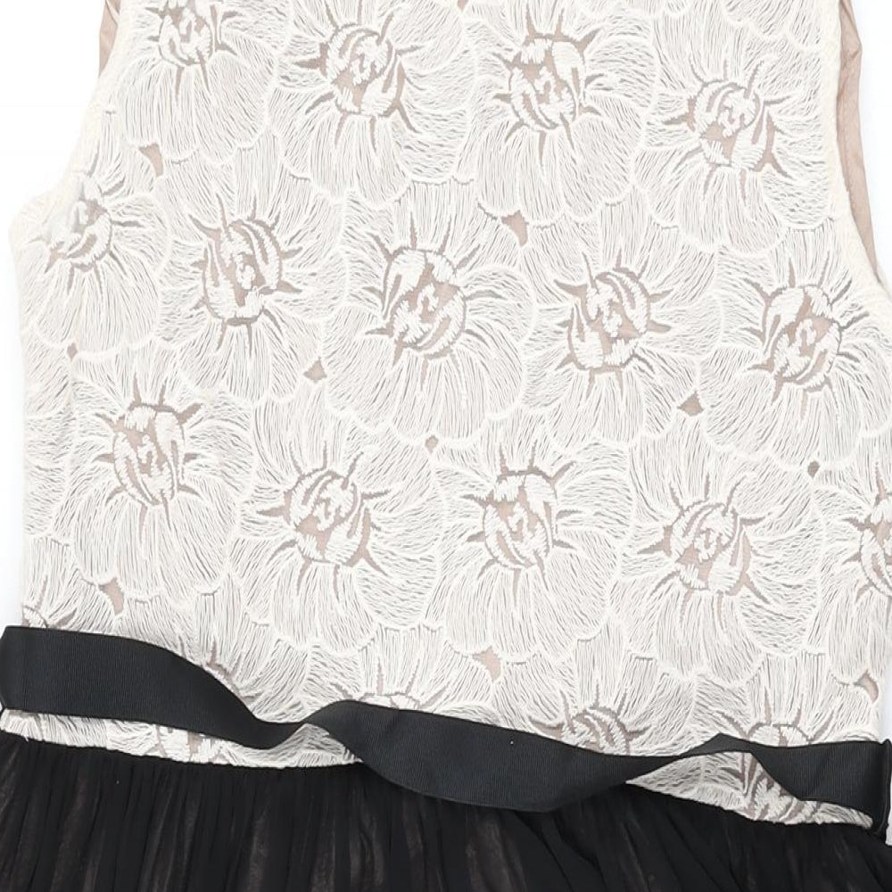 BHS Womens Black Floral Nylon A-Line Size 16 Round Neck Zip