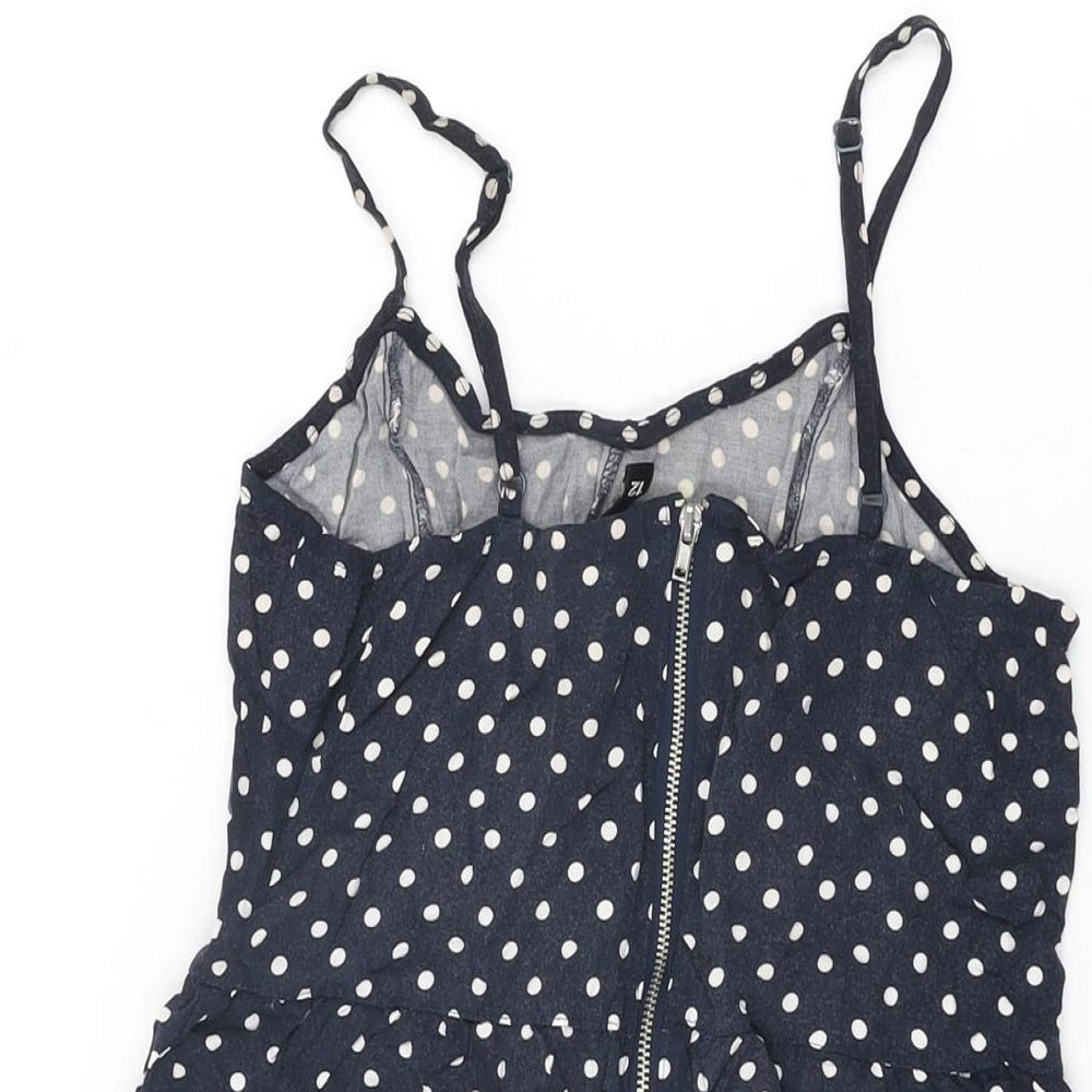 H&M Womens Blue Polka Dot Viscose Basic T-Shirt Size 12 Round Neck
