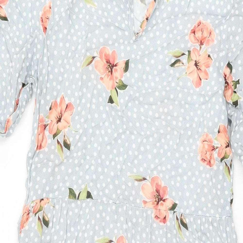 New Look Womens Blue Floral Viscose A-Line Size 8 Round Neck Button