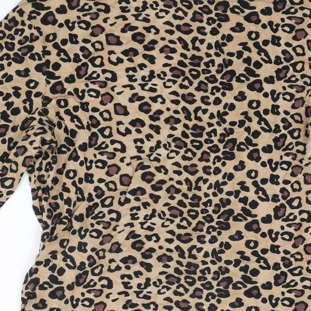 Oasis Womens Beige Animal Print Viscose Basic T-Shirt Size M Round Neck