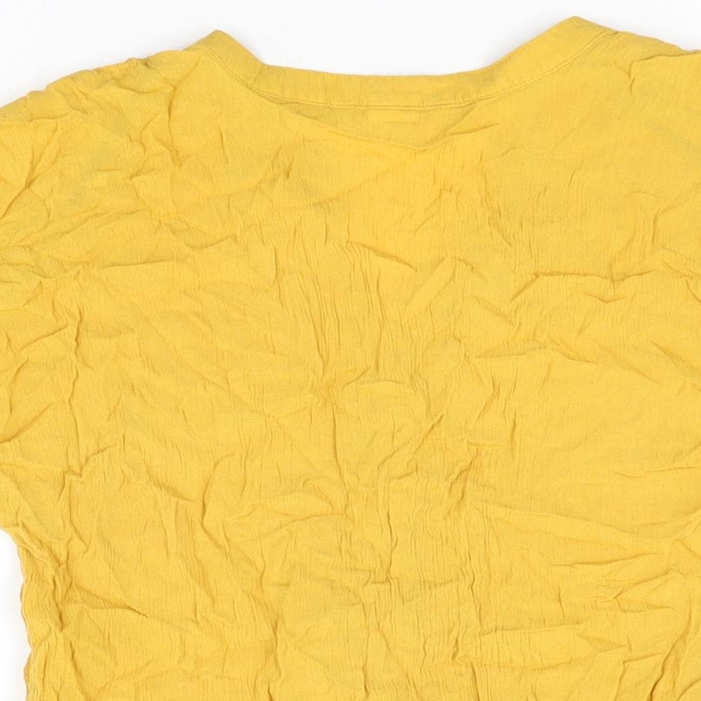 H&M Womens Yellow Viscose Basic T-Shirt Size 4 V-Neck