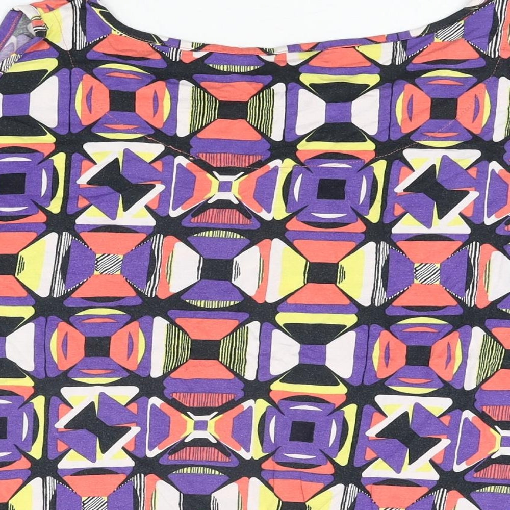 NEXT Womens Multicoloured Geometric Viscose Basic T-Shirt Size 14 Round Neck