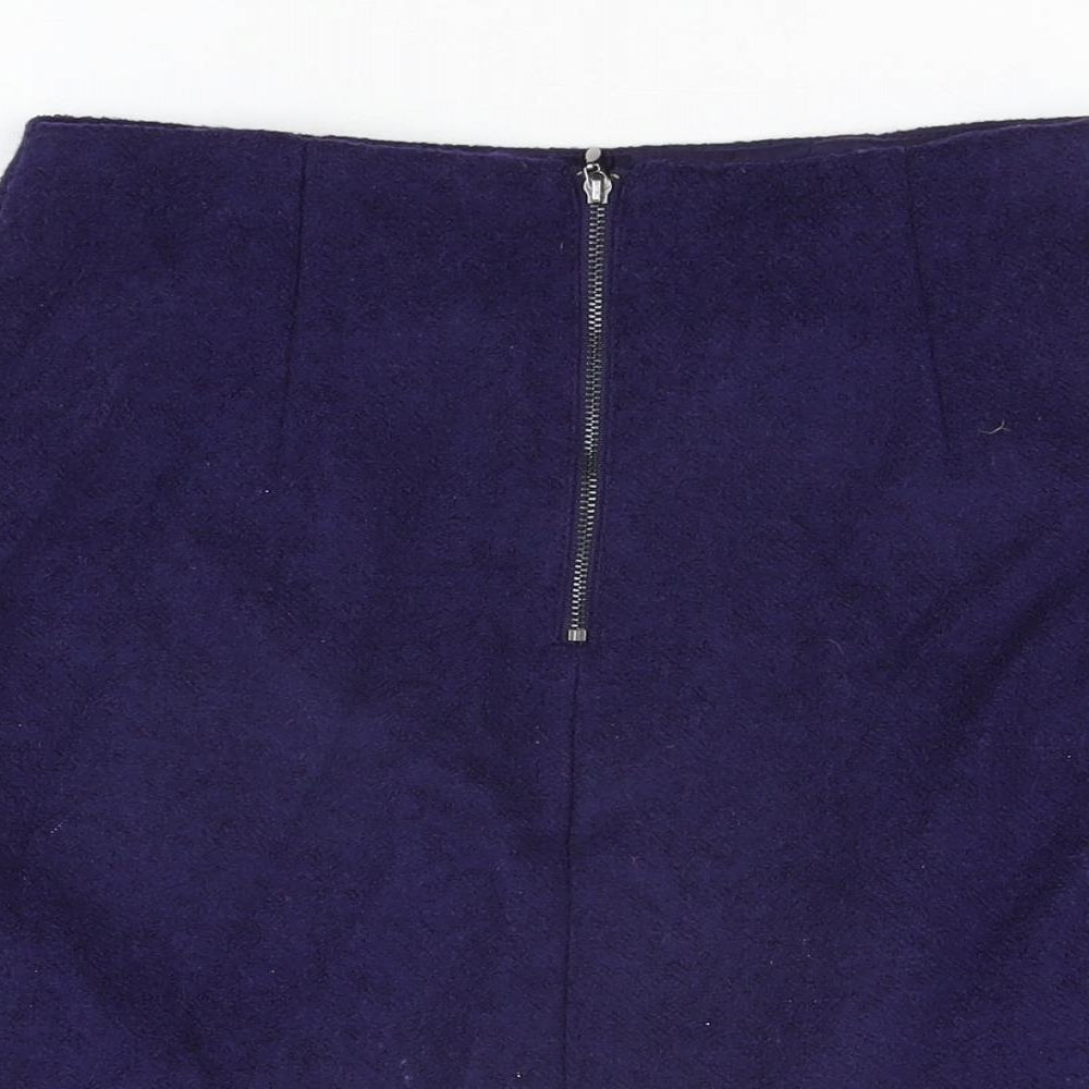 Marks & Spencer Womens Blue Polyester A-Line Skirt Size 8 Zip