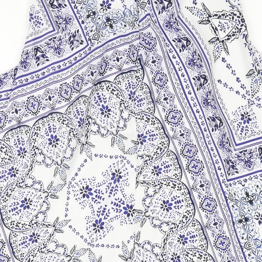 H&M Womens Blue Geometric Polyester A-Line Size 12 Round Neck Button