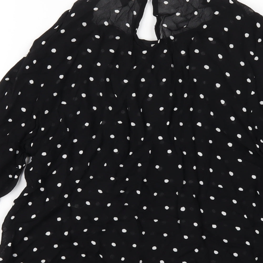 Witchery Womens Black Polka Dot Viscose Basic T-Shirt Size 10 Round Neck